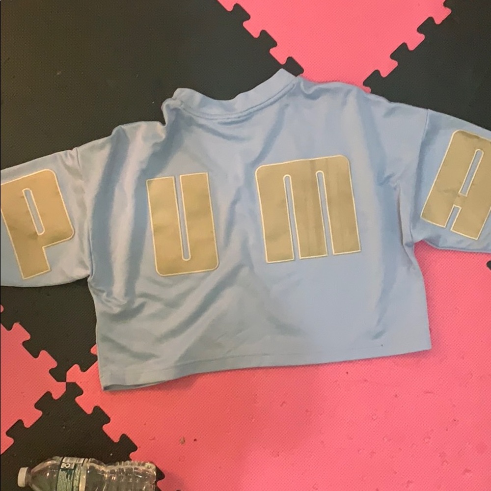 PUMA Baby blue crop top jersey style shirt size Sm